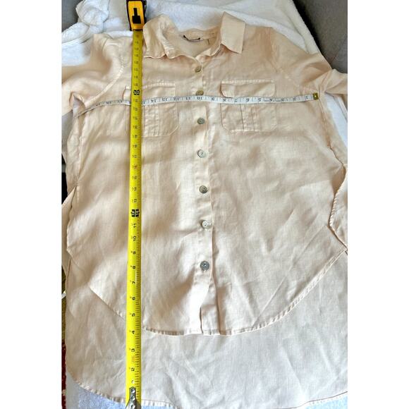 Soft Surroundings Linen button down tunic unique beige waist adjustable Sz-M - Picture 10 of 10